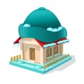 Isometric image of privat house with hat. Ecological modern home on white